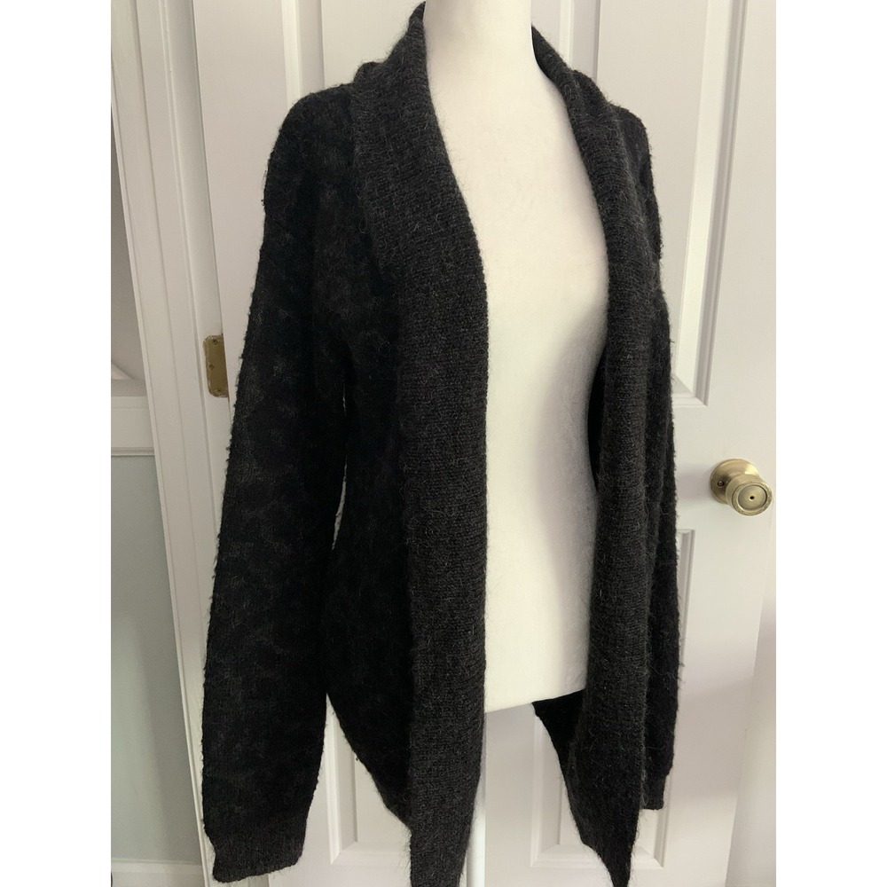 IRO Alpaca Mohair Wool Open Front Oversize Relaxed Cardigan Blk Leopard Pockets